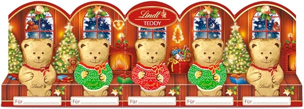 Linz Lindt Chocolate Mini Lindt Teddy Christmas 0.4 oz (10 g) x 5 Pieces, Includes Carrying Bag, Shopping Bag XS Included