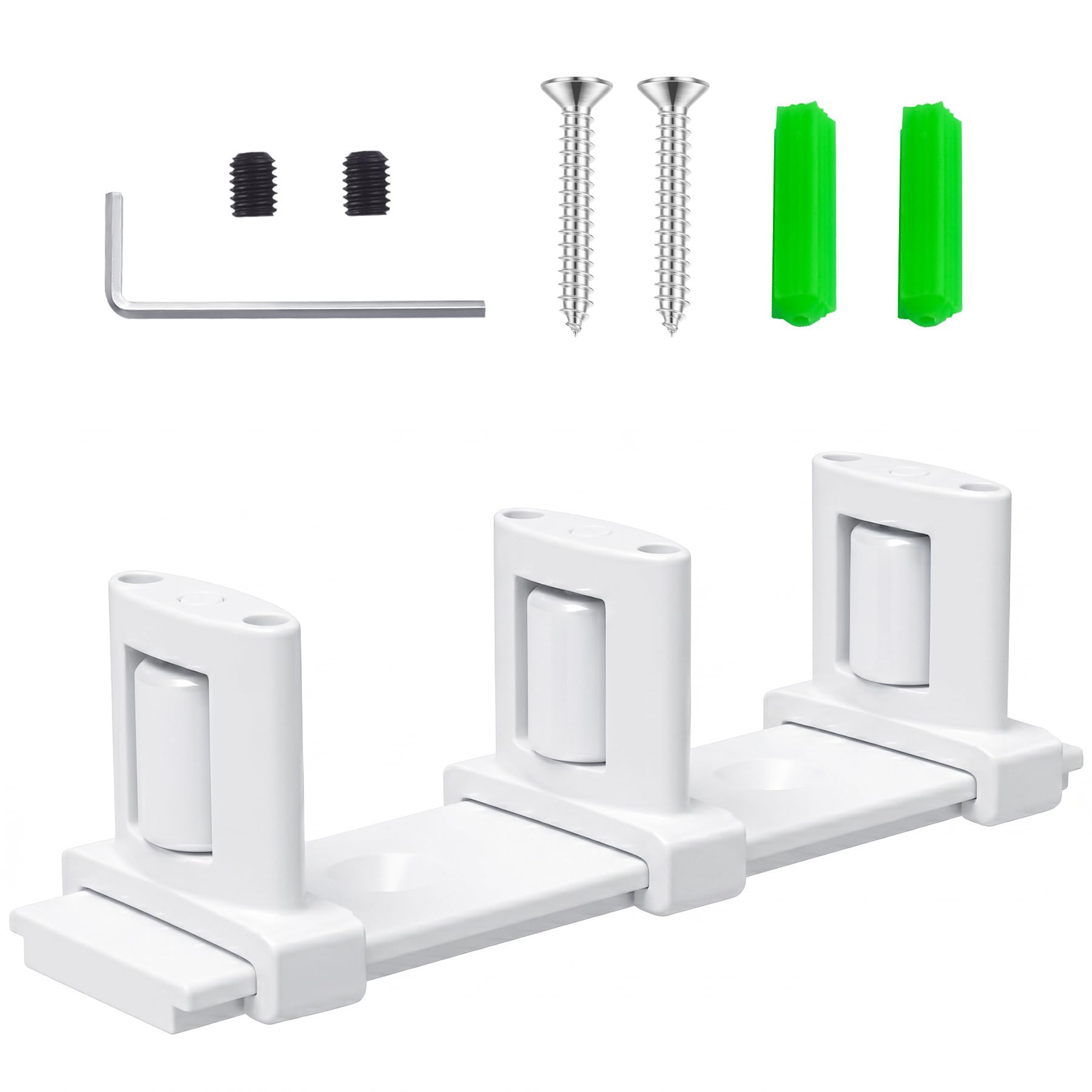 IWIWE Bypass Door Guide, White Sliding Closet Door Floor Guide, Adjustable 3-Roller Bottom Mount for Double Barn Door, Bypass Barn Door Rollers Upgrade Kit (1 Pack)