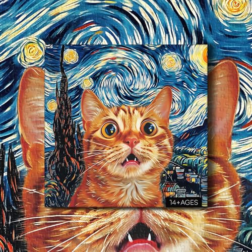 Cat Puzzles for Adults 1000 Pieces, Starry Night Aesthetic Jigsaw Puzzles, Funny Kitten Animal Landscape Scenic Puzzle as Home Decor miniatura 7
