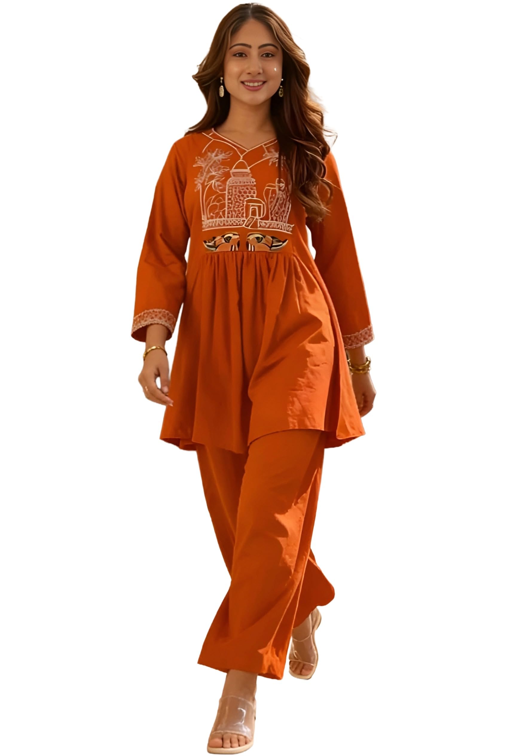 Multi-Color Cotton Gown and Pant Set: Embroidered, Relaxed, Oversized || Set for Women and teenage girls (K115-M3-Eg5)-image-40