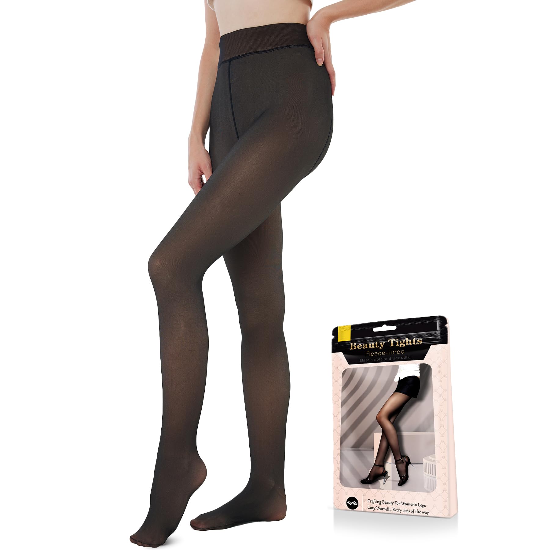 Welvgnnce Fleece Lined Tights Sheer Women - Fake Translucent Warm Pantyhose Leggings Sheer Thick Tights for Winter, Black, S
