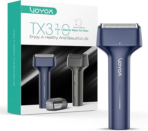 Miniatura 1 de VOYOR Afeitadora eléctrica de aluminio para hombres, afeitadora 3 en 1 para hombres con doble lámina de afeitado húmedo y seco, afeitado ligero de