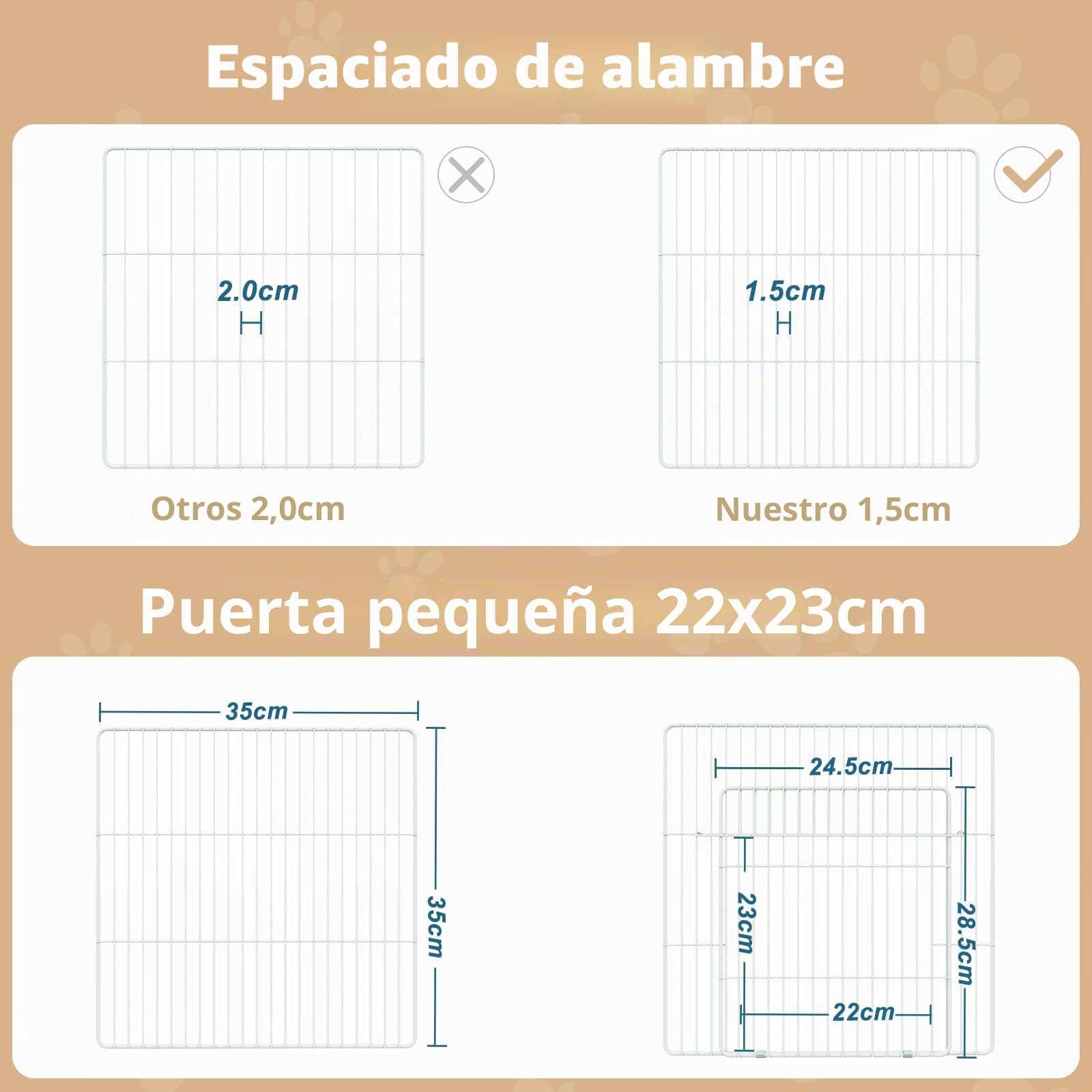 EUGAD Jaula para Animales Pequeños, DIY 24 Paneles Valla Metálica Modulare con Puerta, Blanco Parque para Conejos Vallas para Conejos Jaula para Mascotas Hámster Gatito Cachorros 142x72x72 cm