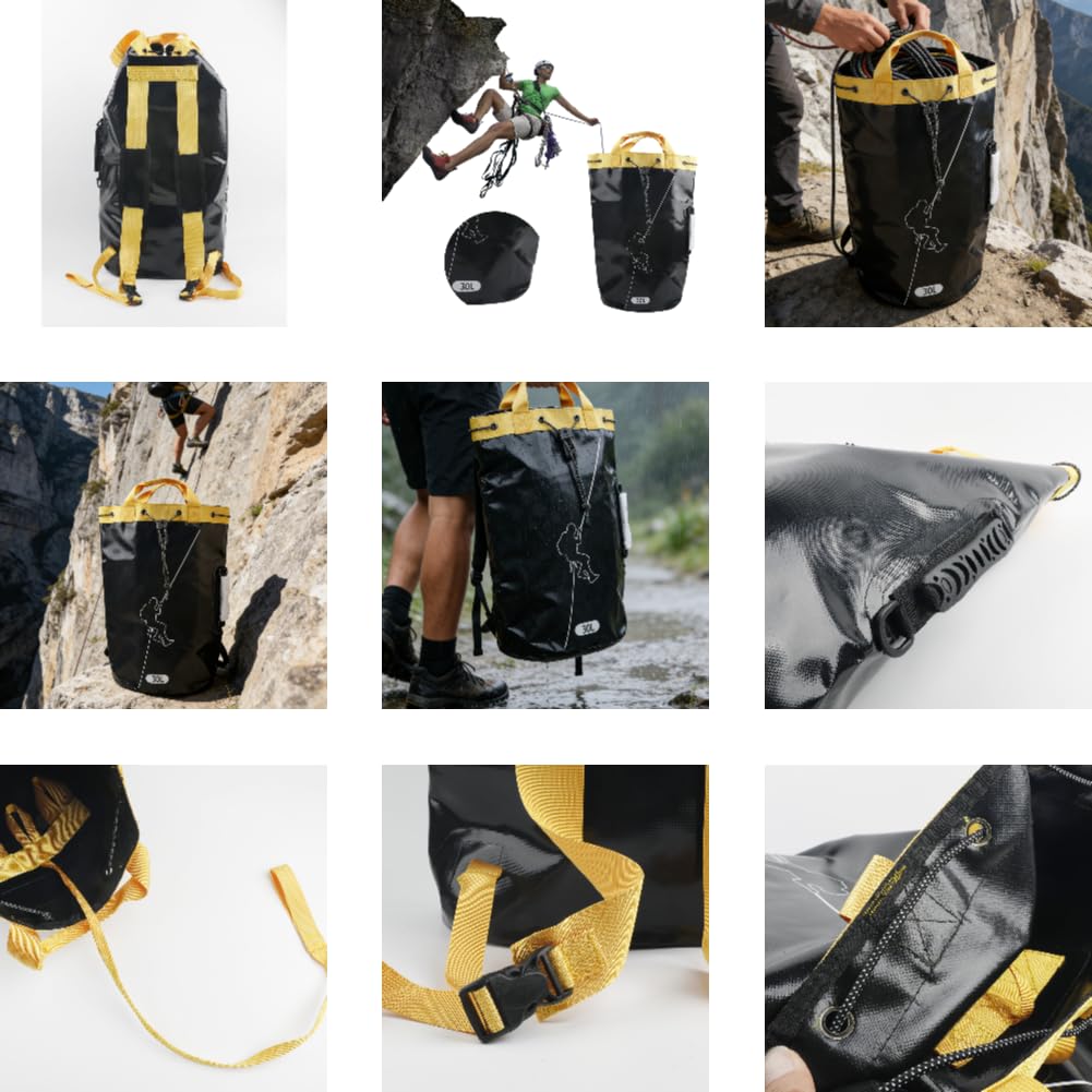 Sacco porta corda per arrampicata in outdoor con design drainabile in PVC, capacità elevata, zaino spazioso per attrezzature da arboricoltura, ideale per esplorazioni, speleologia