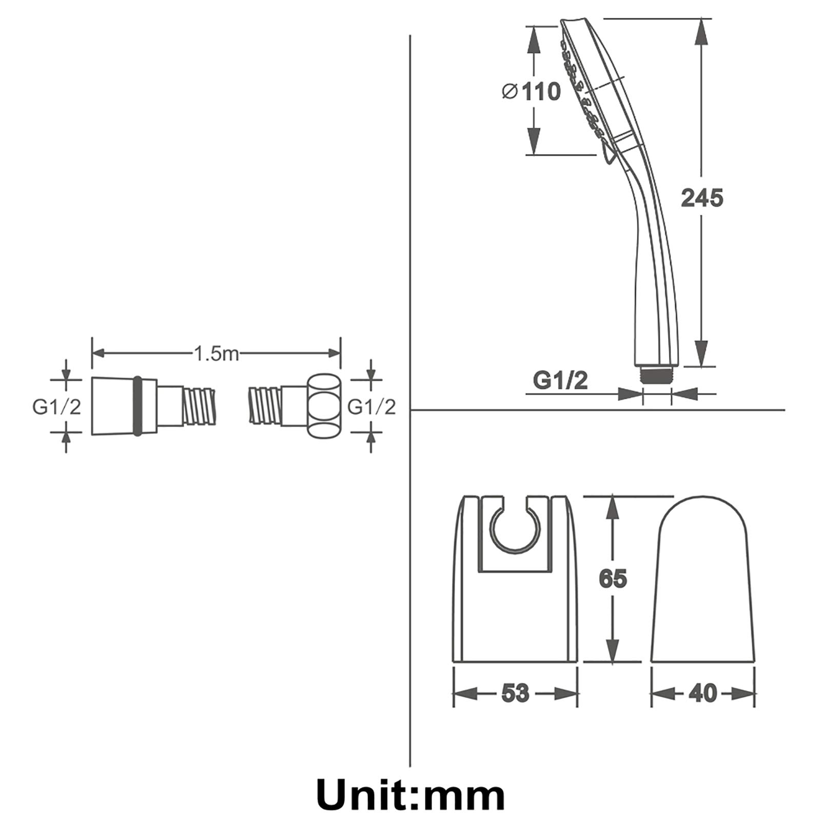 Ensemble de Pomme de Douche à Main Ensemble de Pomme de Douche à Main Universel chromé avec 5 Modes d'eau, pulvérisateur de Douche à Main Haute Pression ABS avec Support ABS et tuy