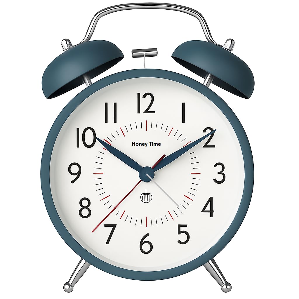 CBK Analog Alarm Clock for Heavy Sleepers Loud Clock for Adults,Metal 4.5 Inches Twin Bell Table Clock with Backlight Alarm Clocks for Students Decoration Bedroom/Office(Metalic Green Big)