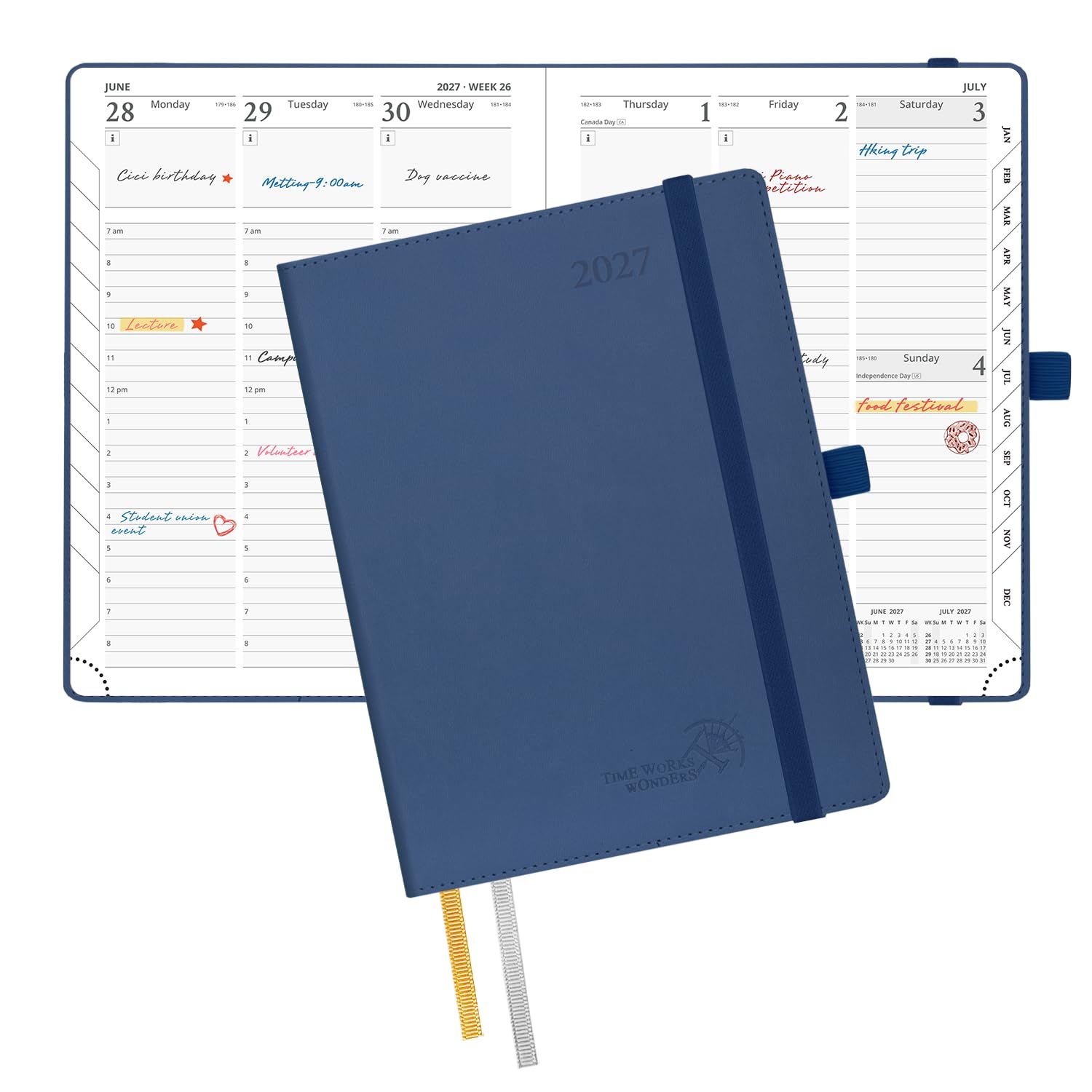 POPRUN 2027 Diary A5 Week to View – PU Leather, Vertical Work Planner — image 1