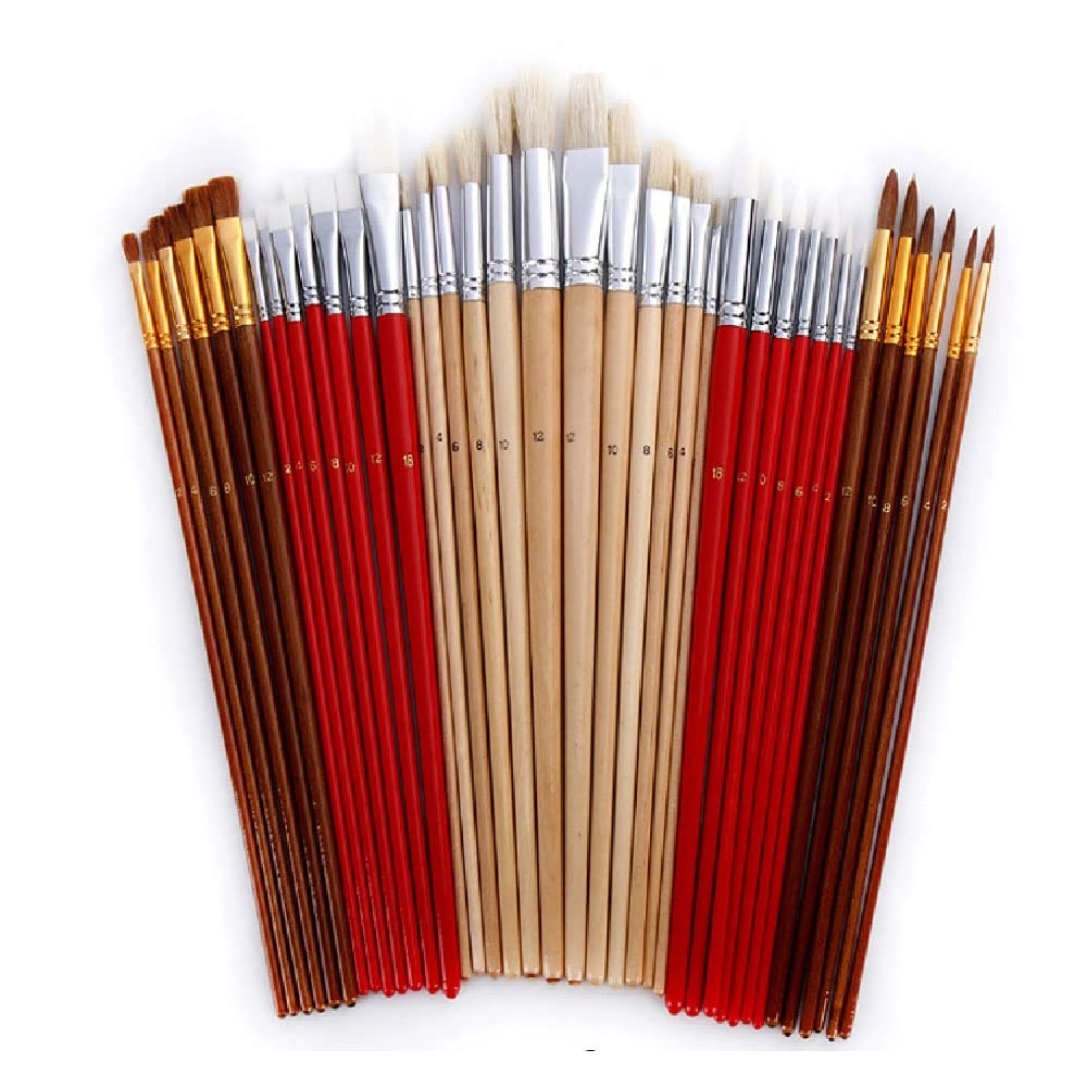 38 Pennello per Pittura, Borsa in Tela, Scatola con Manico Lungo in Legno, Forniture artistiche per Olio, Acrilico e Acqua