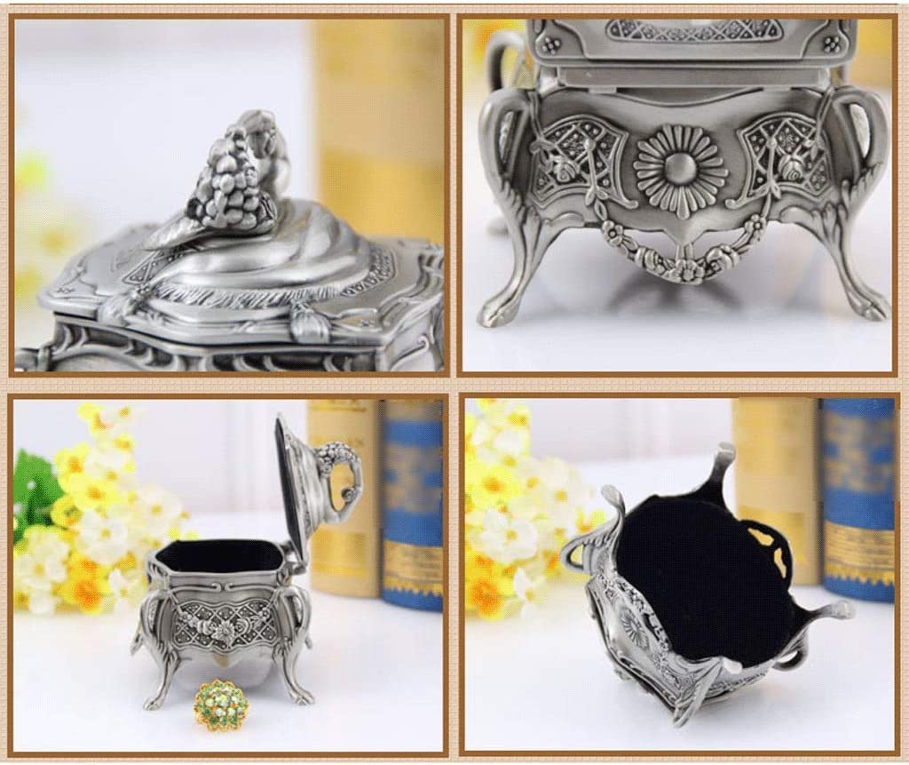 Organizer na Biżuterię Srebrne Metalowe Kolczyki W Stylu Vintage Pierścionki I Naszyjniki Pudełko Na Biżuterię Ze Stopu Cynku Wysokiej Klasy Biżuteryjne Etui do Przechowywania(8.5X7.8X9CM)