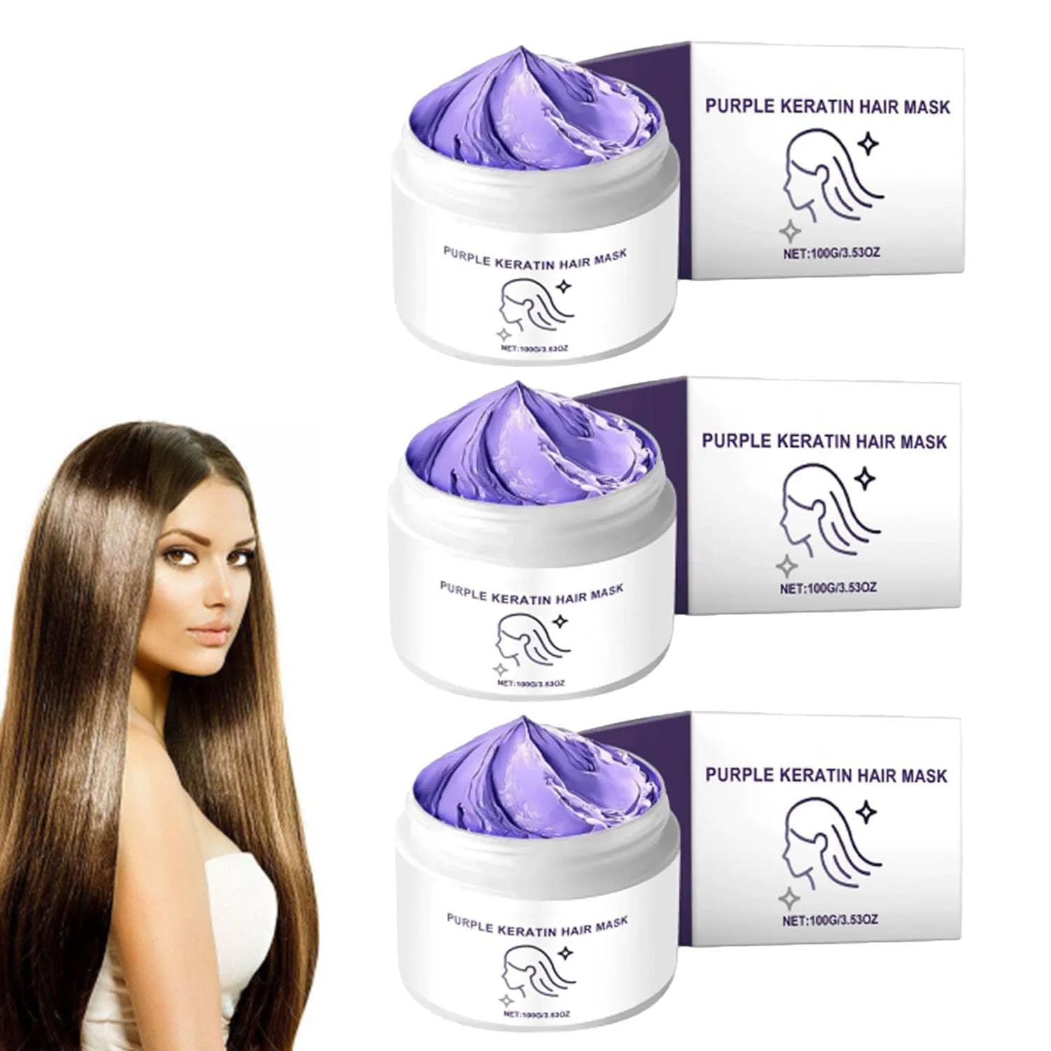 Detroitrain Purple Keratin Fair Mask, Deep Conditioning For Hair, Power Purple Hair Mask, Hydrates i przywraca miękkość do suchych uszkodzonych włosów, masawkę włosów wzmacniających połysk,3pcs