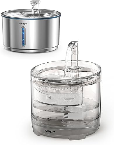 NPET Fuente de agua para gatos WF050TP 1.5L automático de acero inoxidable 4L Fuente de agua para mascotas Dispensador de agua para perros WF210plus