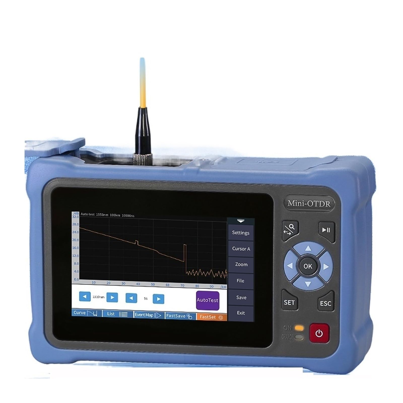 Fiber Optic Cable Tester, MINI OTDR 1310/1550nm 26/24dB Fiber Optic Reflectometer，Touch Screen VFL OLS OPM Event Map Ethernet Cable Tester(AUA800A 1310 1550nm)