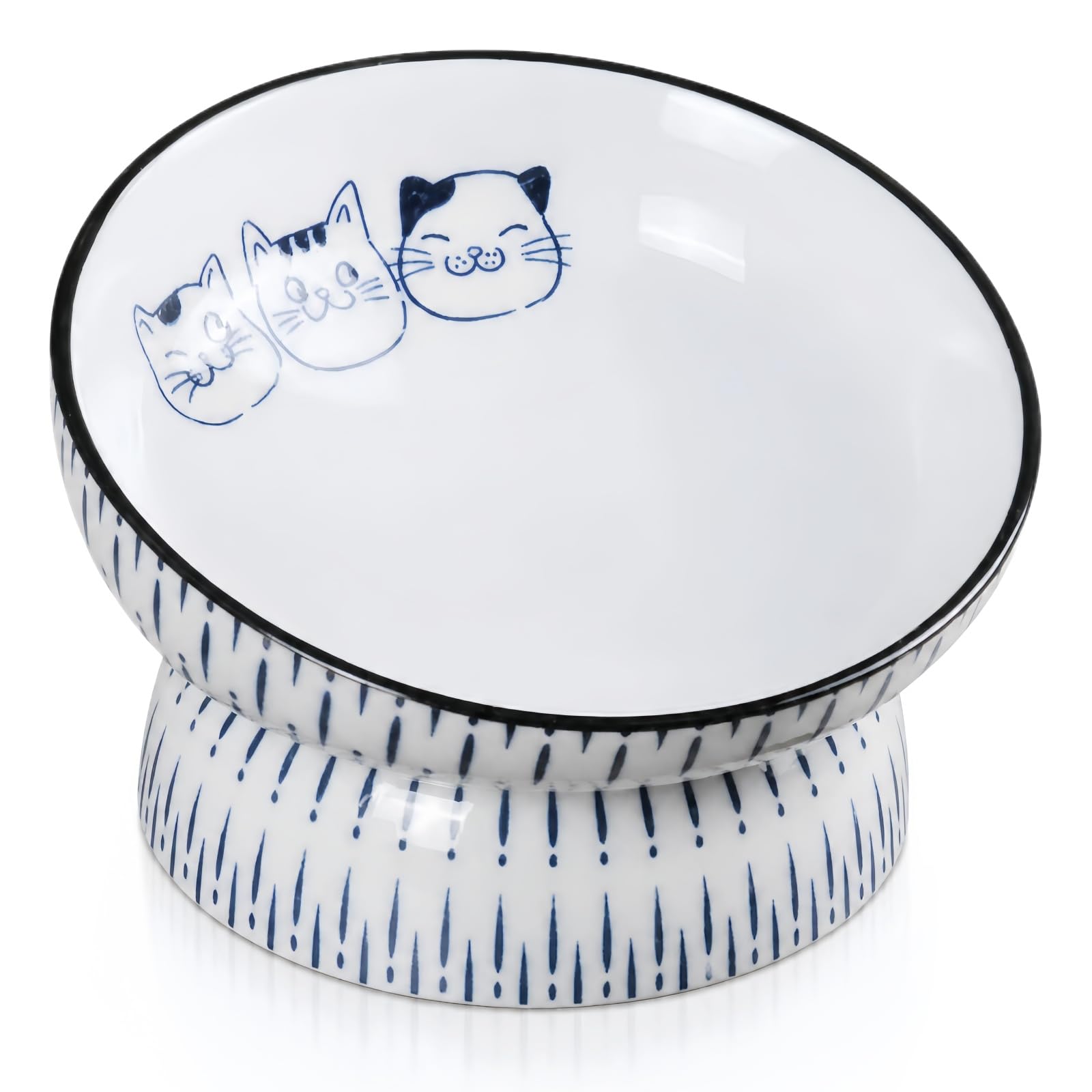 Ceramic Cat Feeder, Cat Food Bowl, Elevated Cat Bowls with Stand, 15° Tilted, Neck Protective, Backflow Prevention (Cat Bowls-A)
