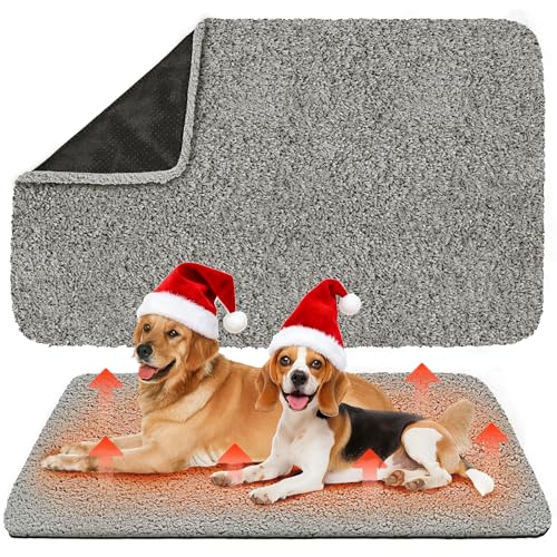2 Pack Large Self Warming Dog Mats – 36"×24" Thermal Heating Crate Pads for Medium & Large Dogs, Soft Thick & Cozy for Extra Warmth, Non-Electric Washable & Non-Slip Pet Beds for Indoor Outdoor Use