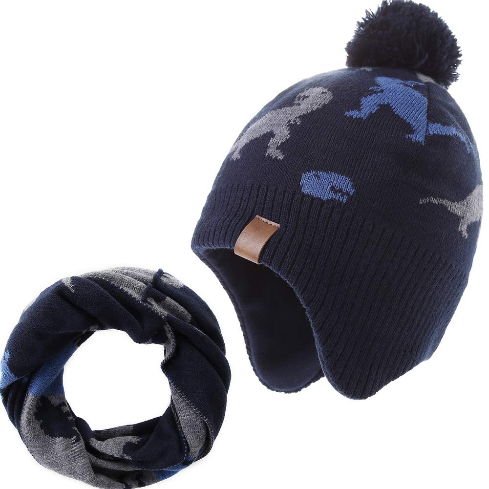 Boys Winter Hat Baby Knitted Earflaps Hat Thicken Fleece Lining Cap for Kids
