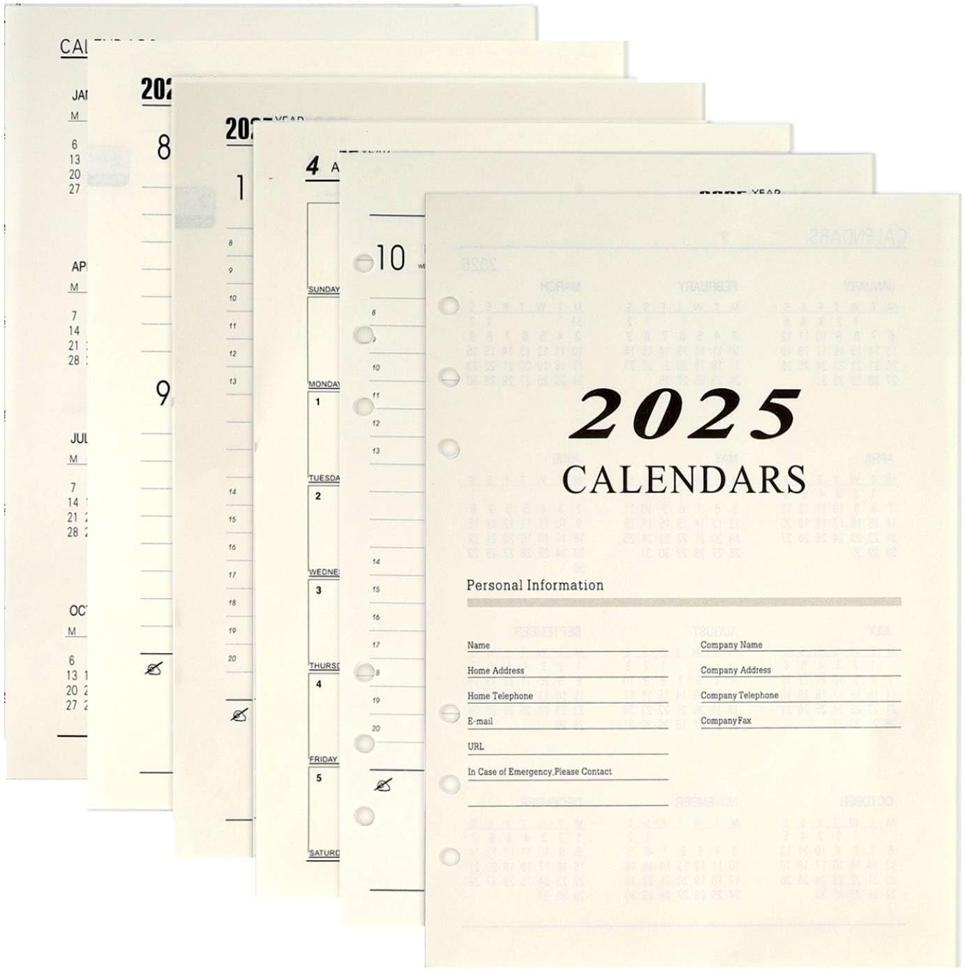 2025 Weekly Planner Insert A5 6 Holes 176 Pages Monthly Planner Insert Refills, 2025 Calendar Insert Personal Organiser Refill Paper for Planner, Diaries, DIY Projects, Jan.2025 - Dec.2025