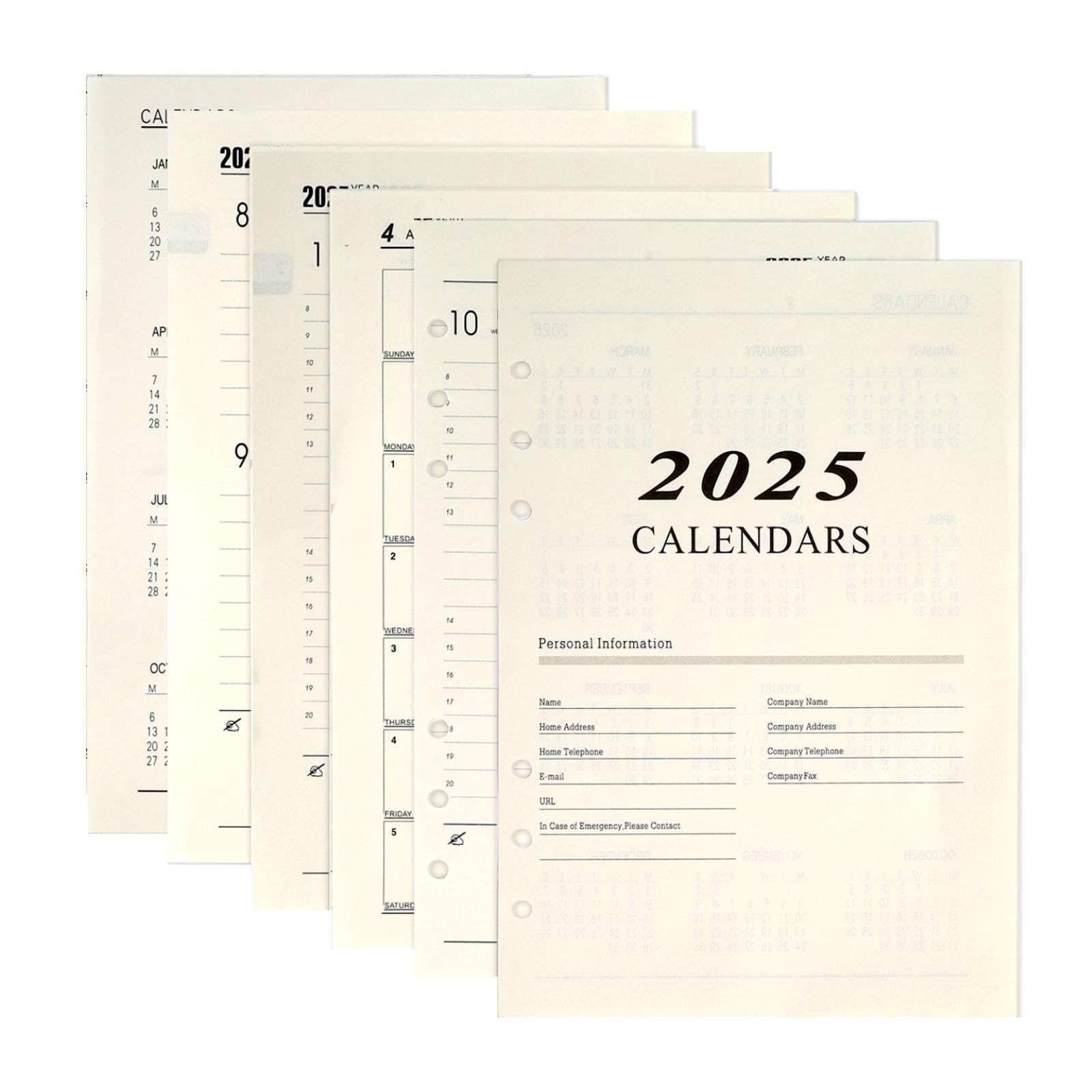 2025 Weekly Planner Insert A5 6 Holes 176 Pages Monthly Planner Insert Refills, 2025 Calendar Insert Personal Organiser Refill Paper for Planner, Diaries, DIY Projects, Jan.2025 - Dec.2025