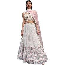 Indya White Digital Print Georgette Lehenga Set for Party & Cocktail | Sleeveless | Crew Neck | Indian Ethnic Wear