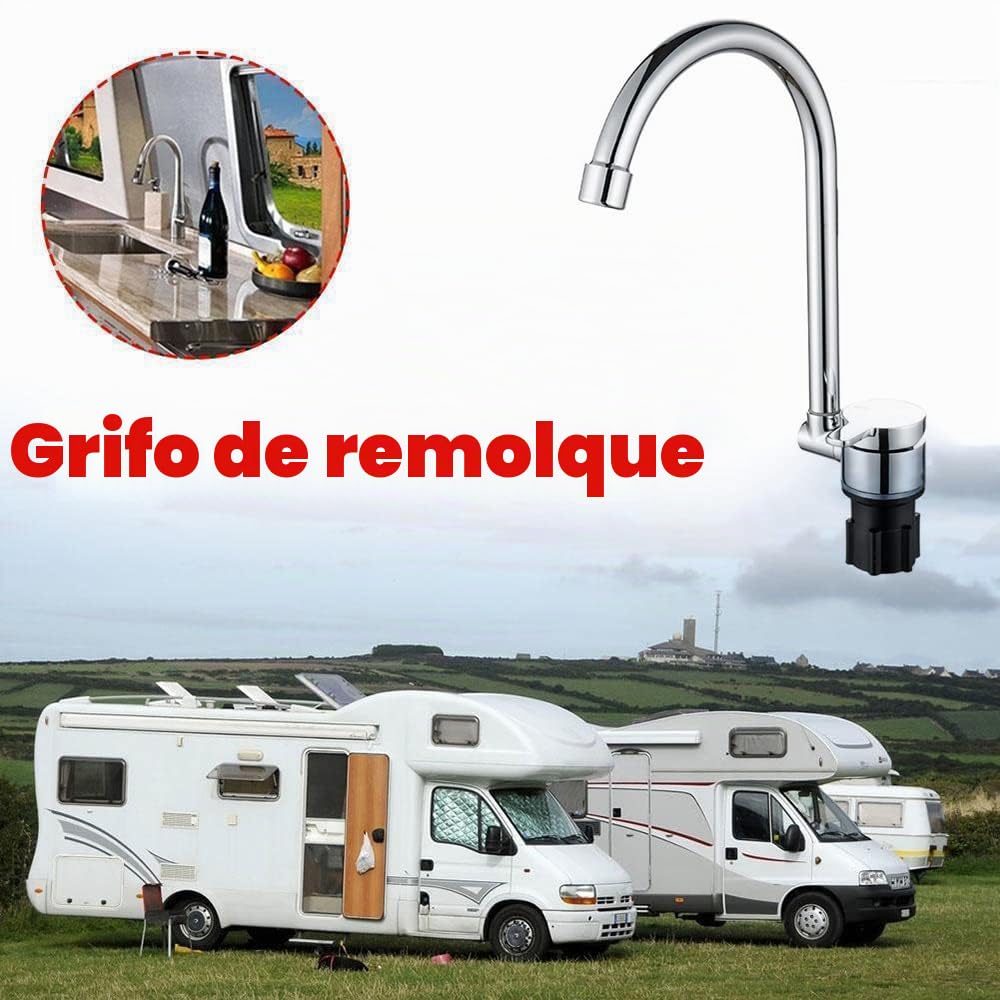 Riloer Grifo plegable para autocaravana, universal para coche, caravana, autocaravana, giratorio 360°, mezclador de agua fría y caliente, grifo de agua