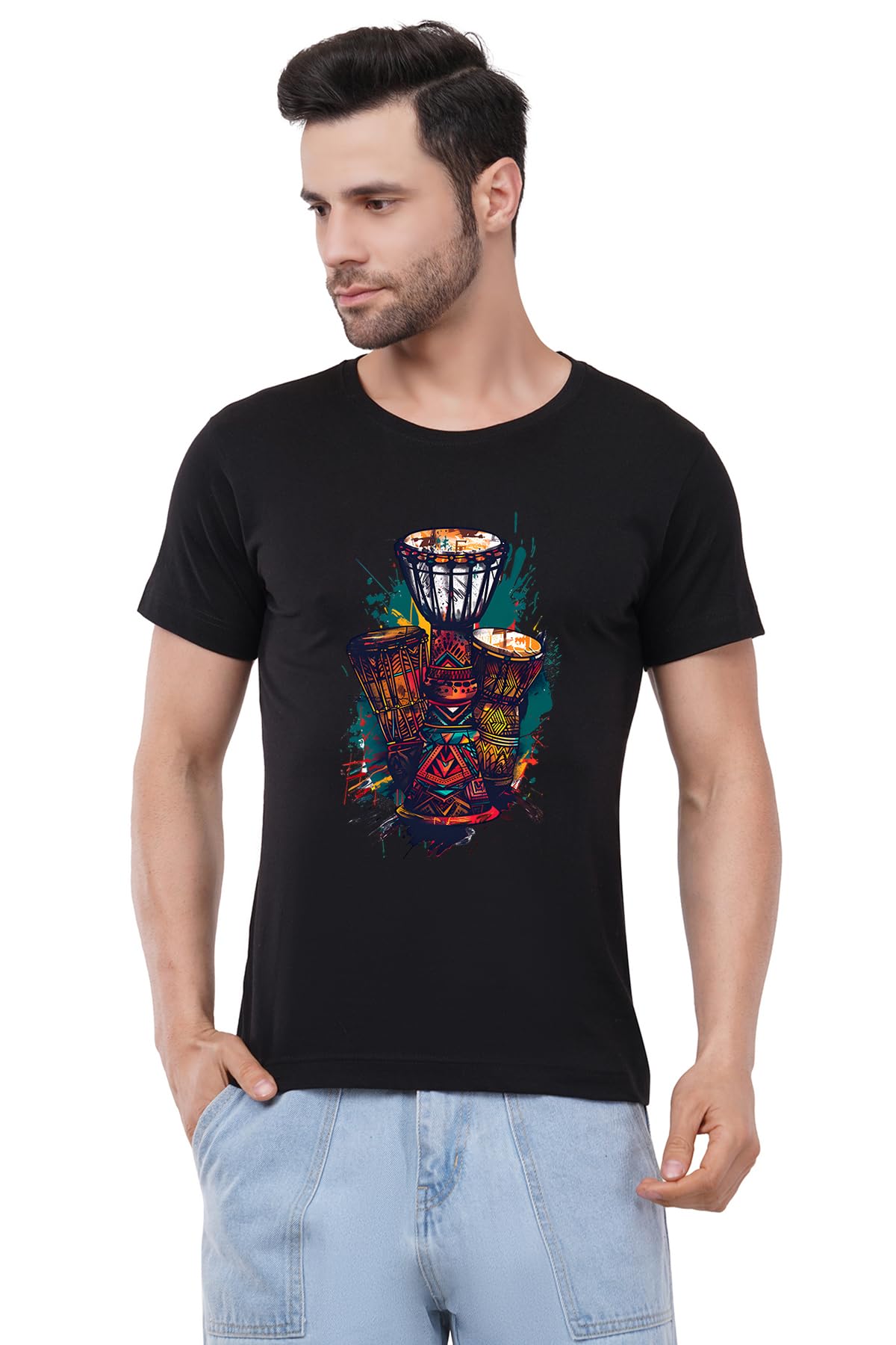 CaseriaMen's Cotton Printed T-Shirt -Dum Music | 100% Cotton | Half Sleeves | Regular Fit | Printed | Round Neck | Graphic T Shirt