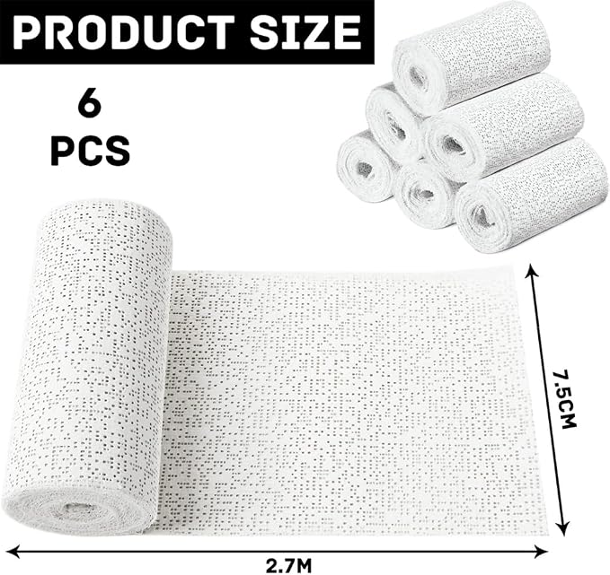Rollo de gasa para yeso, 6 unidades, vendaje de gasa para yeso, tira de yeso, envoltura de gasa para moldes corporales, proyectos artesanales y moldes de abdomen, 7,5 cm x 2,7 m miniatura 2