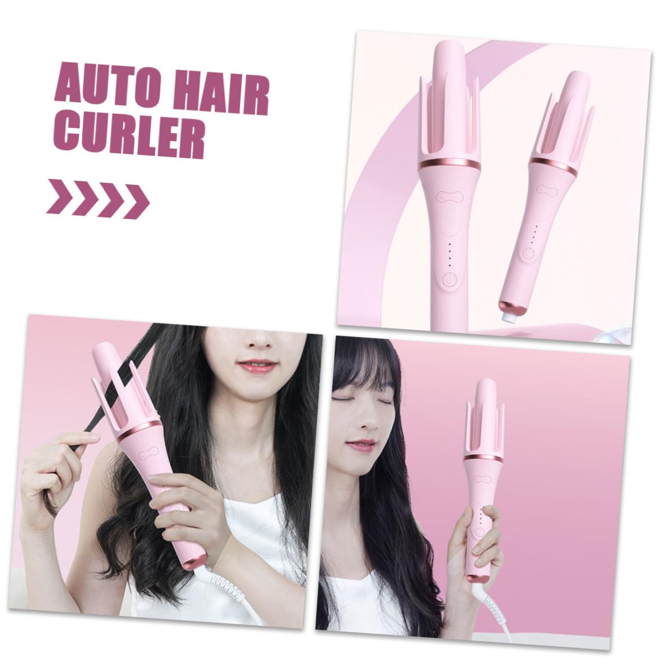 Ipetboom Hair Curler for Women Portable Design Automatic Curling Wand Heat Protect Quick Heat Easy to Use for Dry Wet Hair