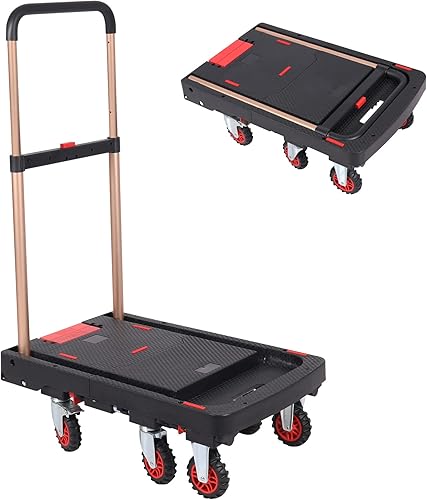 Varbucamp Camión de mano plegable, capacidad de 380 libras, carrito de equipaje resistente con mango telescópico y 6 ruedas, carrito de plataforma