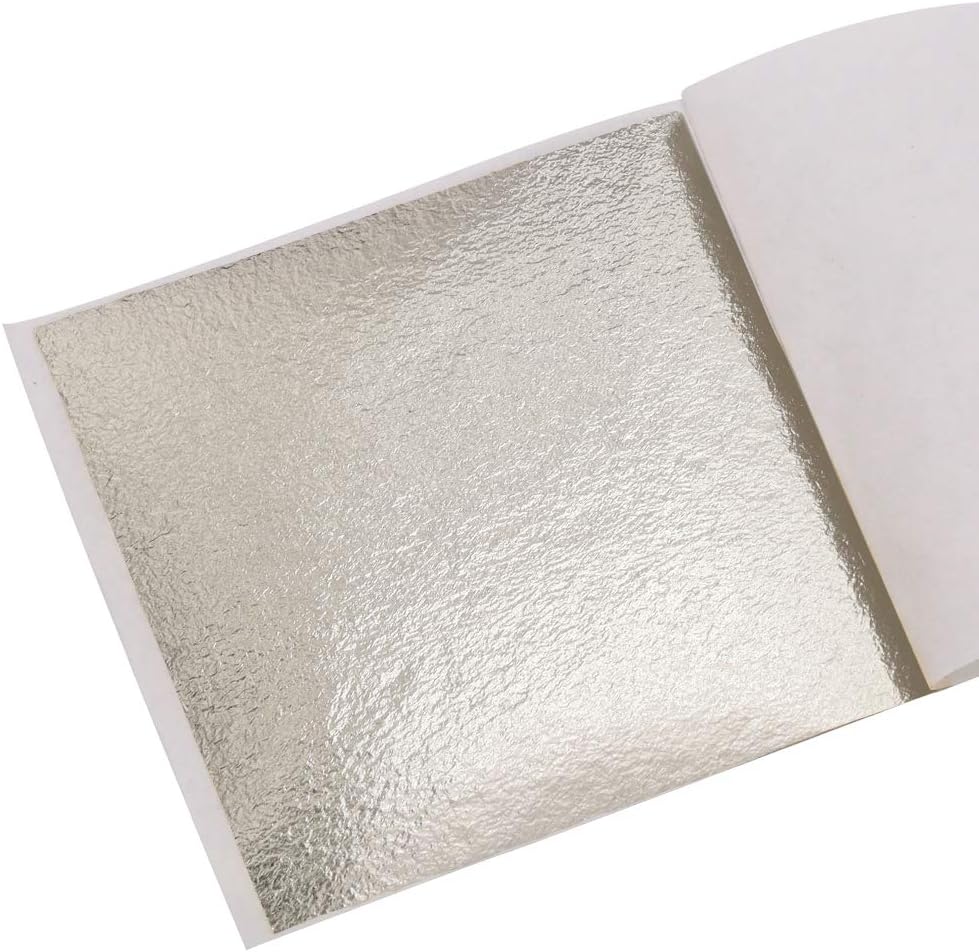 KINNO Gilding Gold Leaf Sheets, 3.15" by 3.35" Gilding Foil Foil Paper for Paintings, Arts Crafts, Nail Deco,Furniture (Antique Silver)