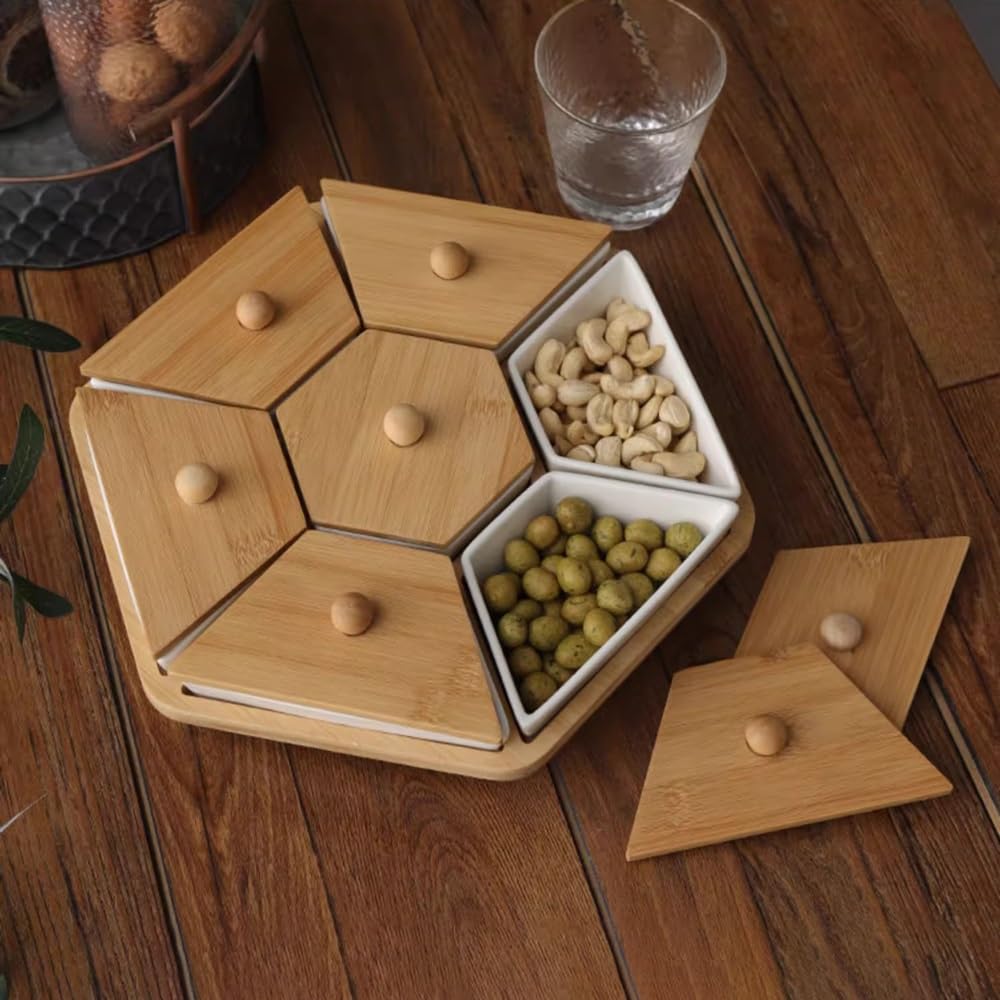 Keramik-Serviertablett Platten, geteiltes Servierset mit 7 abnehmbaren Fächern, Vorspeisen-Gerichte, Snack-Schüssel-Set für Party, Küche, Obst