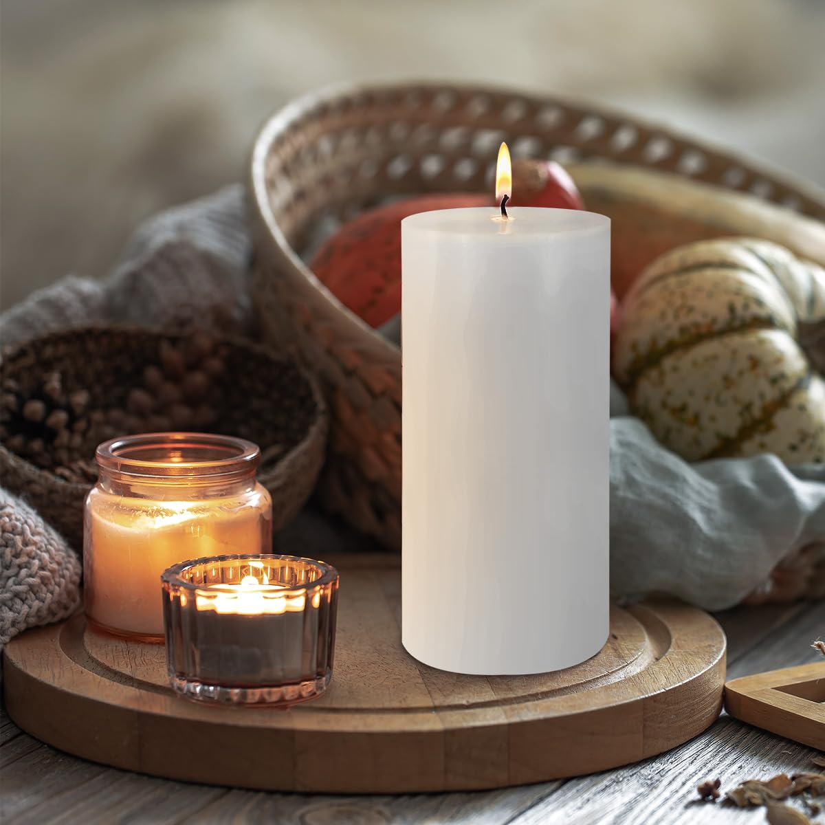 Juego de 3 velas de pilar, 3 x 6 pulgadas, sin perfume, vertidas a mano, velas grandes para bodas, decoración del hogar, restaurantes, spa, iglesia, mecha de algodón sin humo