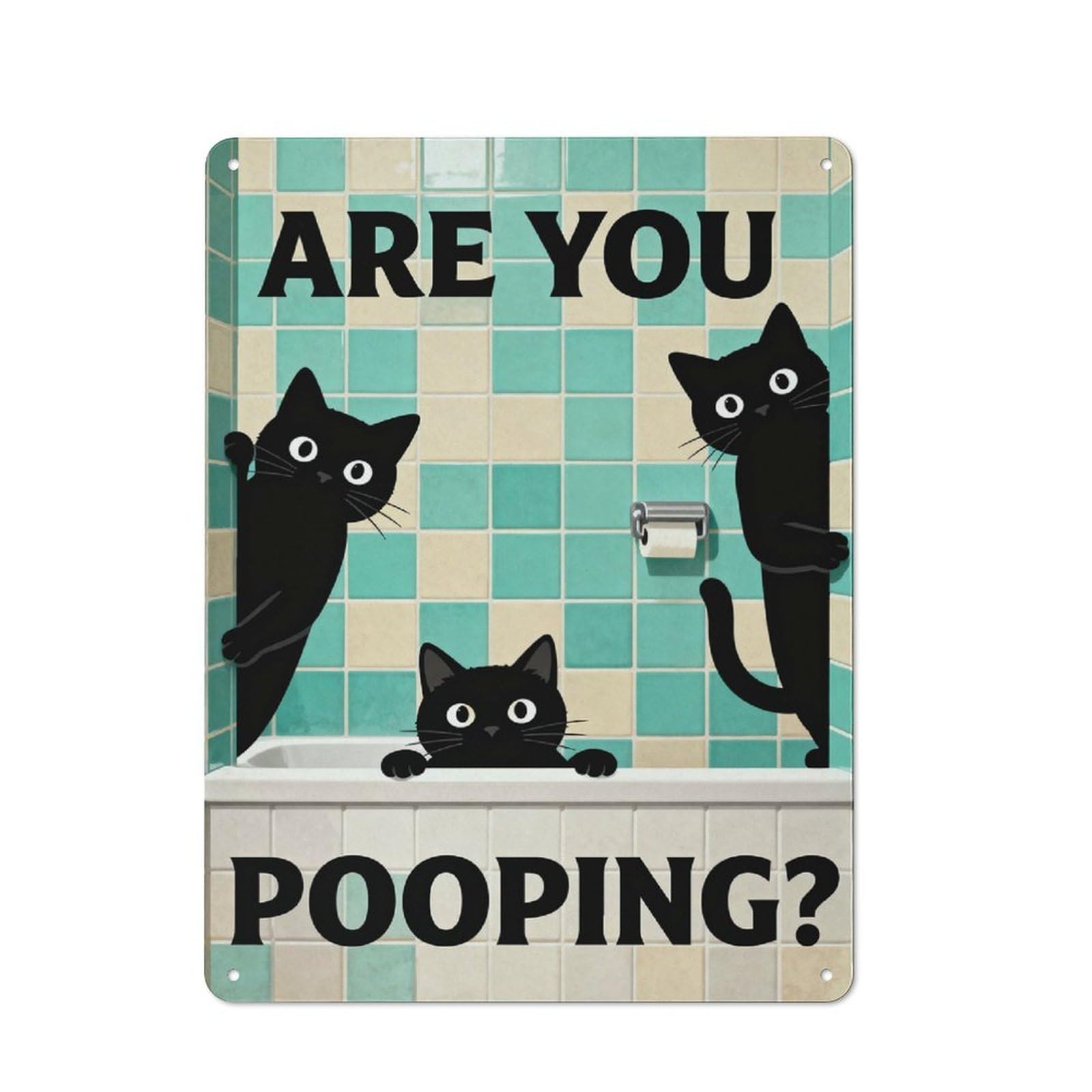 Junmoney Style-19 Are You Pooping Cats In Bathroom Rustic Metal Sign 40X30cm For Pub Or Café, For Collectors Of Rustic Metal Wall Decor