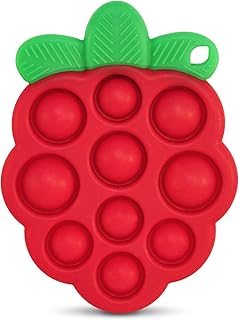 RaZbaby RaZberry Pop Teether for Babies 3 Months & Up - Natural Raspberry Shaped Designed with Soft BPA Free Silicone Poppers - Textured for Sensory Stimulation & Development