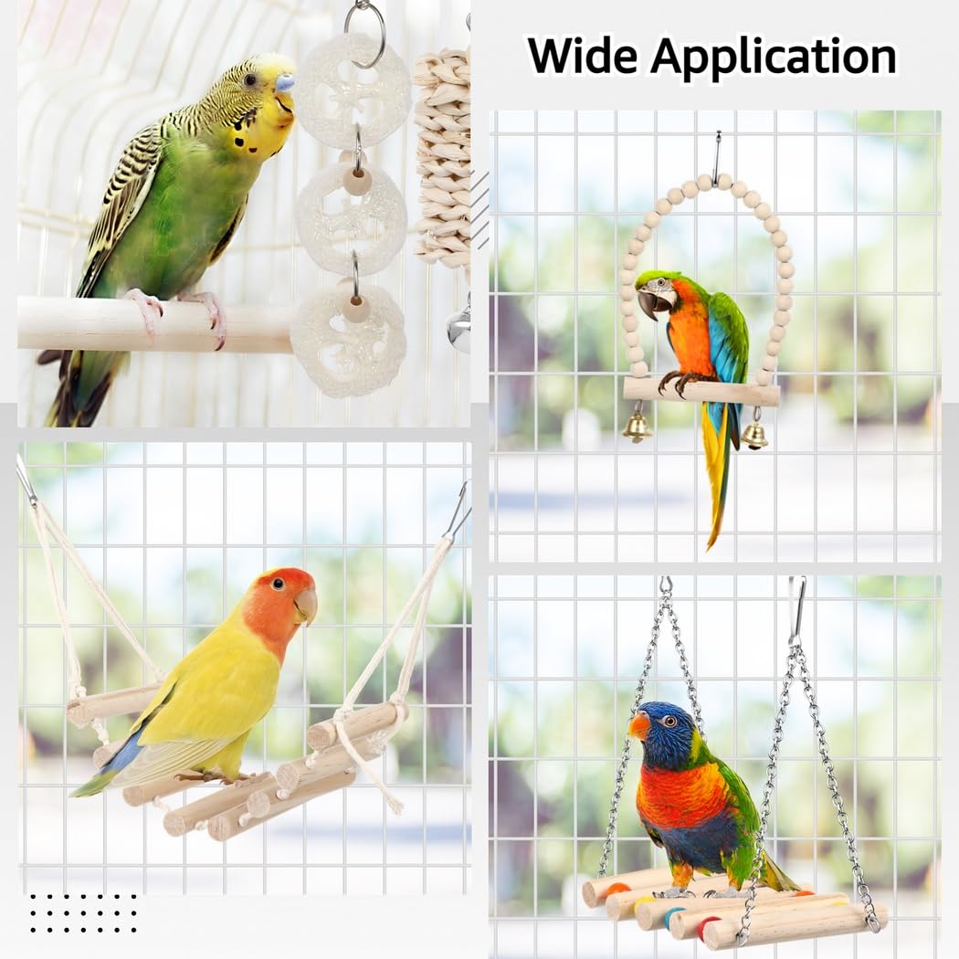 Generisch 18 STK. Vogel- und Papageienspielzeug, Schaukelspielzeug zum Aufhängen im Vogelkäfig, Käfigzubehör für Wellensittiche, Sittiche, Conures, Nymphensittiche, Mynahs, Agaporniden und Finken