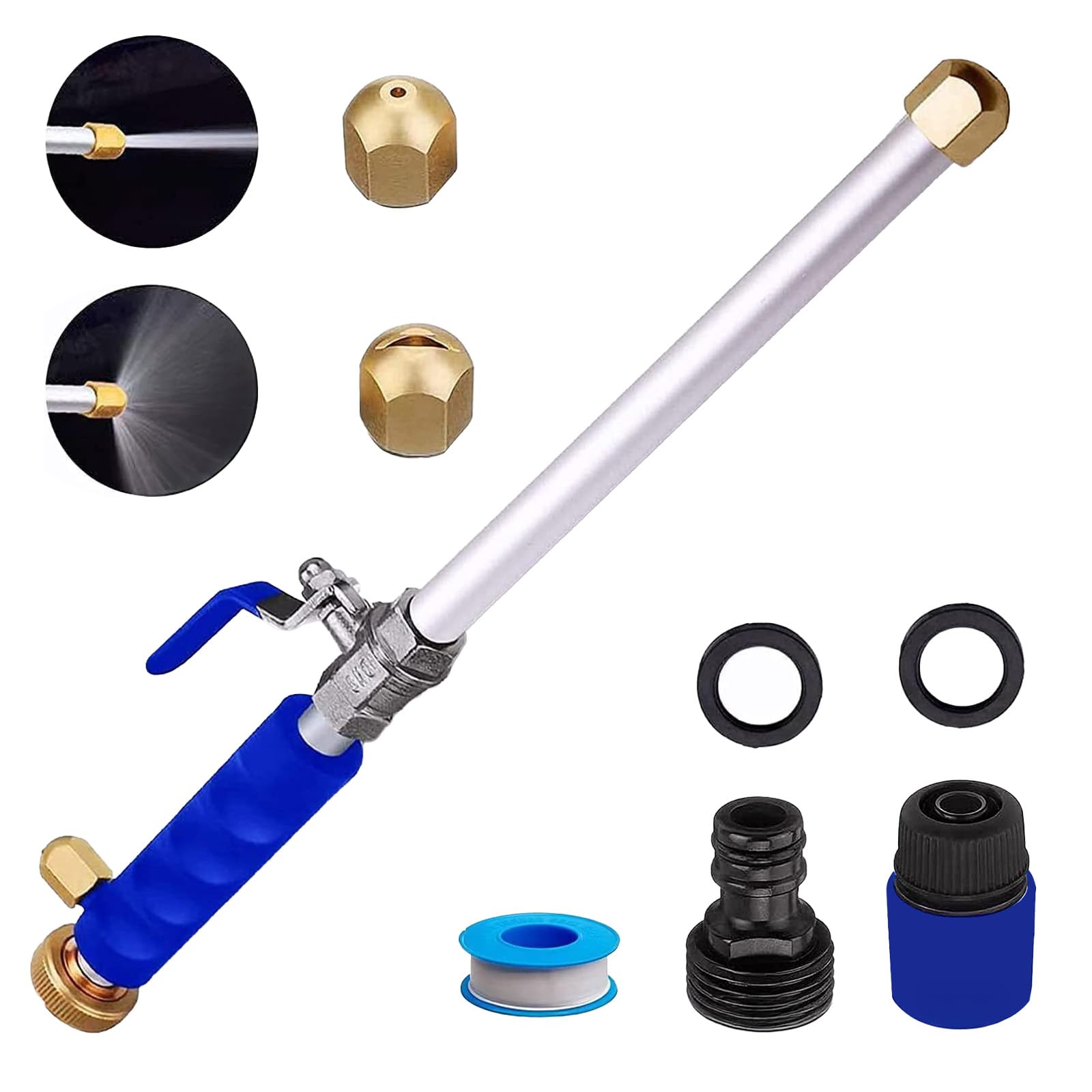 Hoffmarkt Jetnex Hochdruckreiniger für Gartenschlauch – Verstellbare Hochdruckdüse zur Reinigung von Terrasse, Einfahrt, Gartenmöbeln und Fahrzeugen – Einfache Montage ohne Strom (Blau)