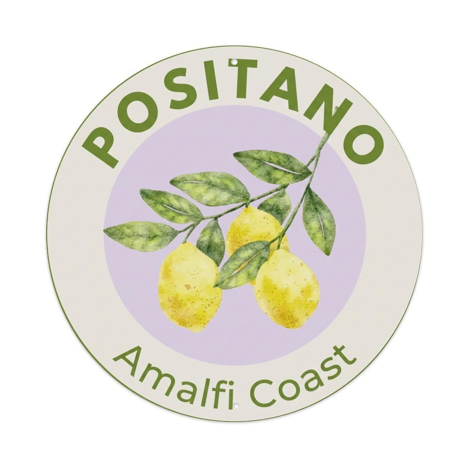 Vintage Travel Positano Italy Antique 1 Metal Tin Sign Plaque Wall Decor for Cafe, Club, Garden Round Metal Poster 8x8Inch
