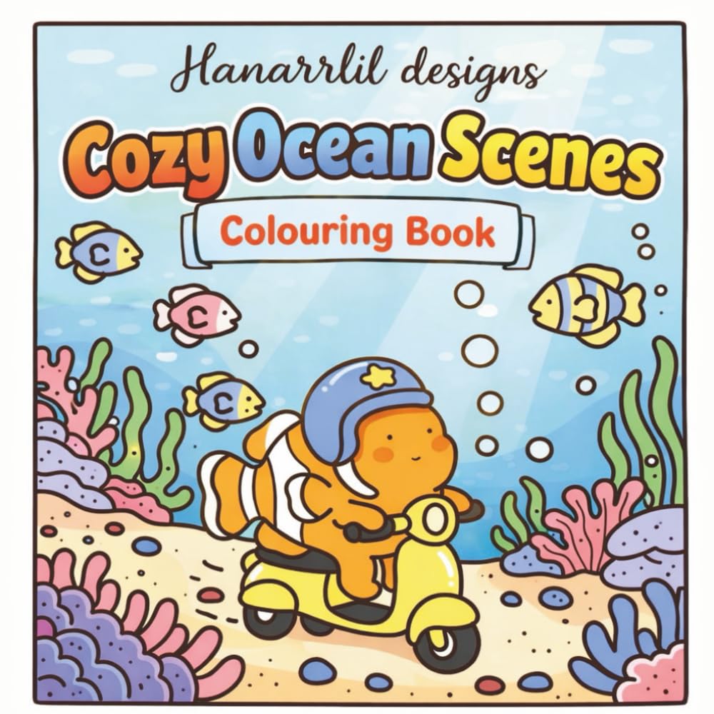 Cozy Ocean Scenes Coloring Book for Adults & Kids – Relaxing Sea Animals, Cute Coastal Designs: Stress relief Relaxation Cute / cozy / simple Single-sided pages