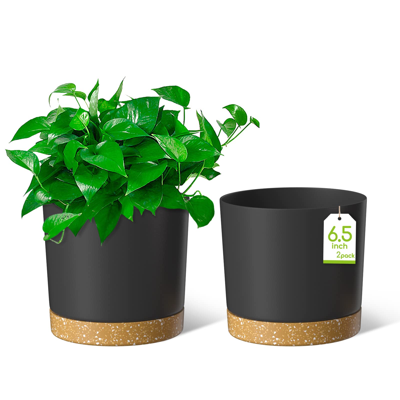 ZMTECH Plant Pots, 6.5'' Self Watering Plastic Planter with Drainage Hole and Saucer, Modern Decorative Flower Pot for Indoor Outdoor House Plants, Succulents, Flowers - White, 2 Pack — view 22