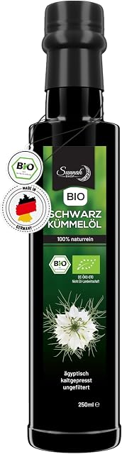 Sunnah Shop® Bio olejek z czarnuszki z prawdziwej czarnuszki | Bio Black Seed Oil | olej z czarnuszki niefiltrowany i tłoczony na zimno dla naturalnej, skutecznej pielęgnacji 250 ml
