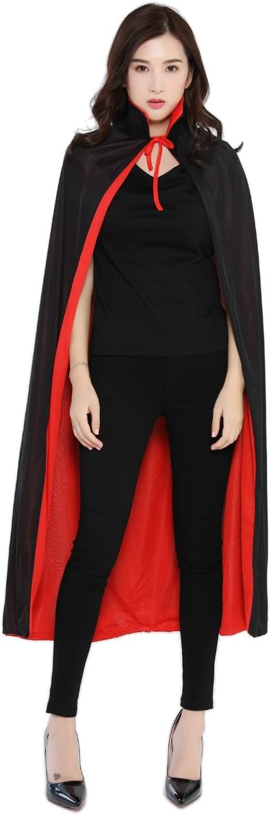 WESTLINK Cloak with Collar Costume Cape (35-66inches) Black Red Reversible