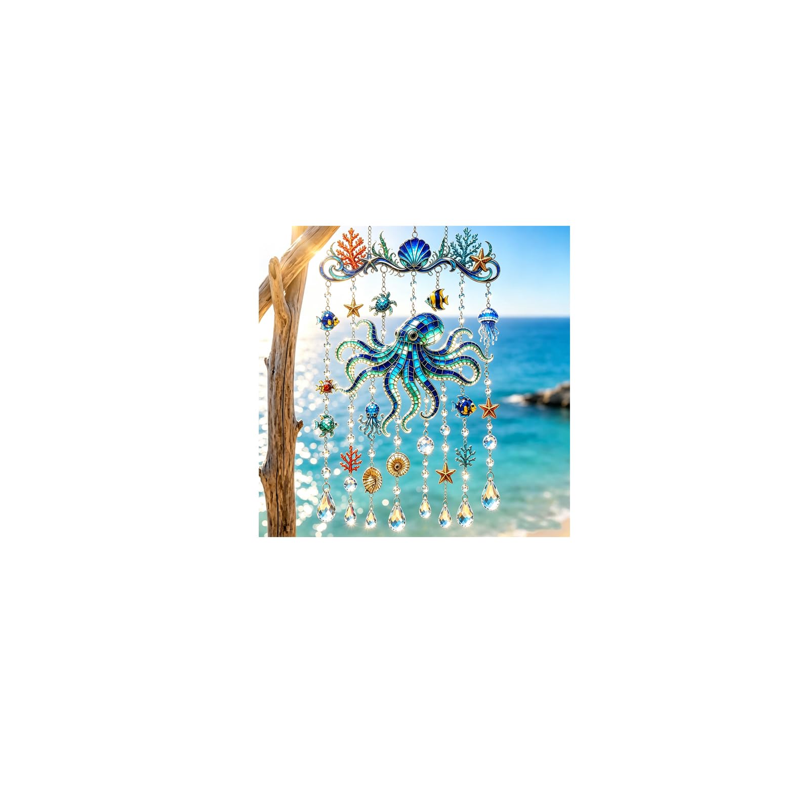 Ocean-Themed Crystal Wind Chime -Sparkling Ocean Escape To Your Garden