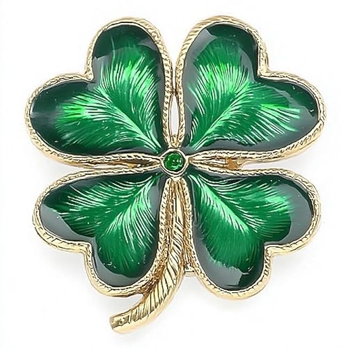 Reizteko Four Leaf Clover Brooch, Green Shamrock St Patricks Day Lapel Pin