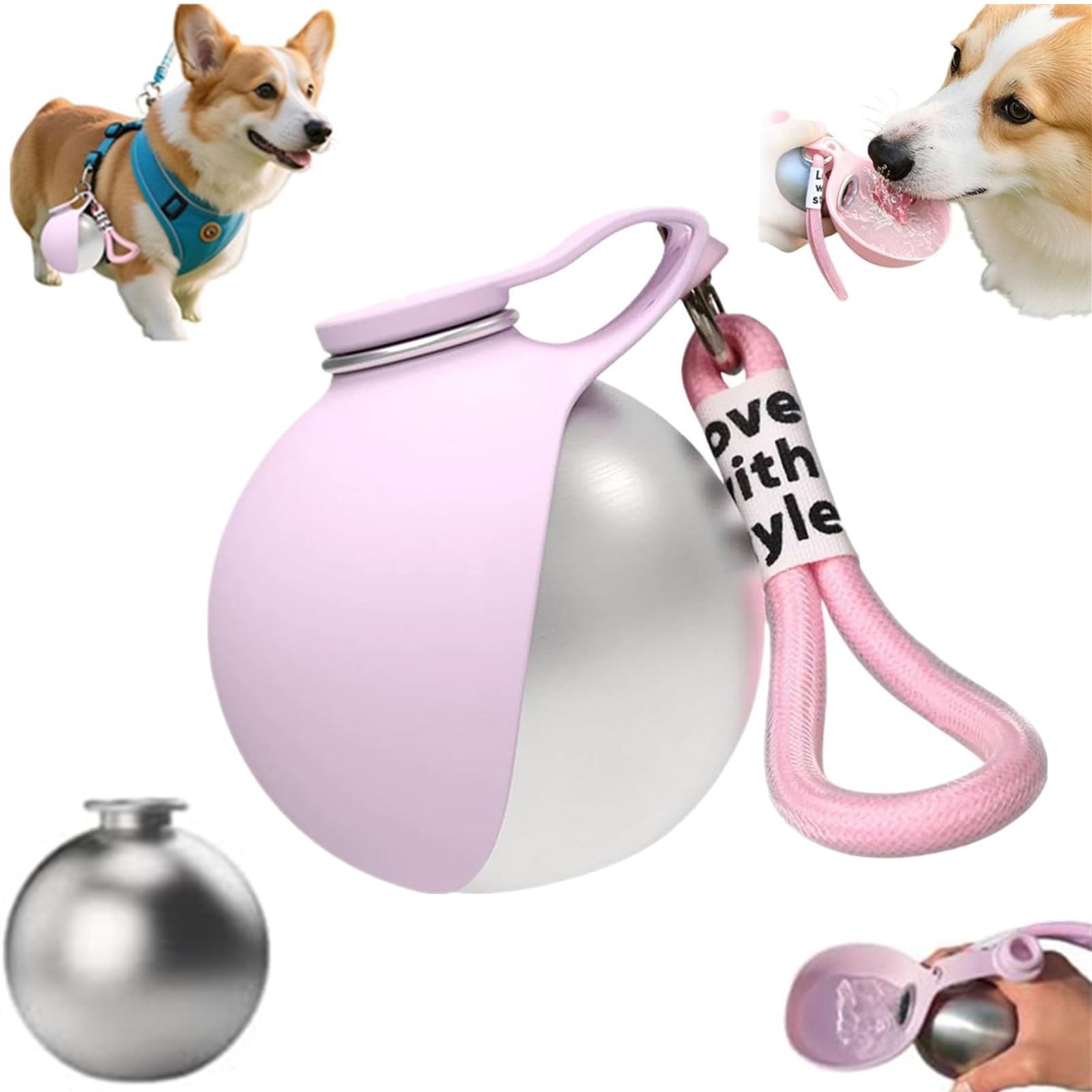 Foldable Pet Water Bottle for Travel, 2 in 1 Portable Dog Drink Water Container with Silicone Bowl, 285ml LeakProof Puppy Drinking Feeder for Walks, Hikes, Road Trips, Park Visits, Travel,Pink