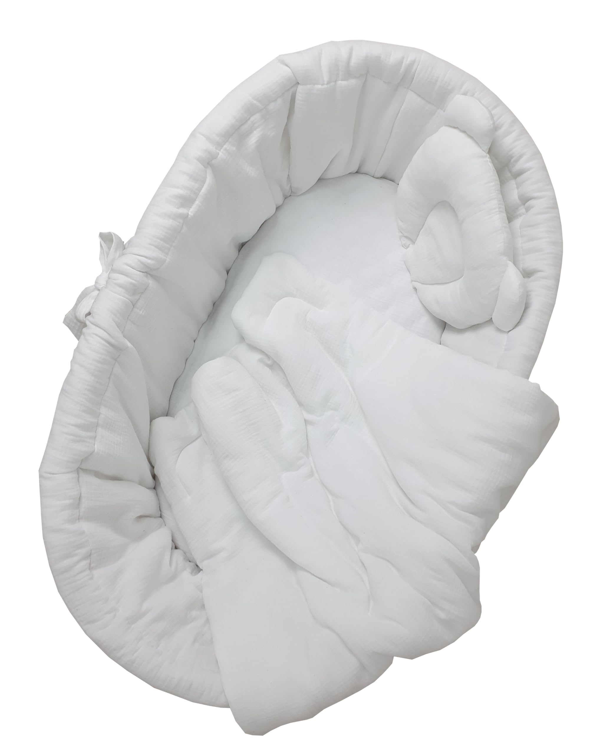 Set di biancheria da letto da 4 pezzi, per neonati e bambini, in mussola per culla, copripiumino con laccetti di colore bianco