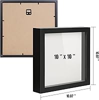 Vista 5 de QDSSDECO Marco de caja de sombra de 10 x 10 pulgadas con tablero de lino y vidrio real, vitrina de madera, escaparate profundo para colgar fotos