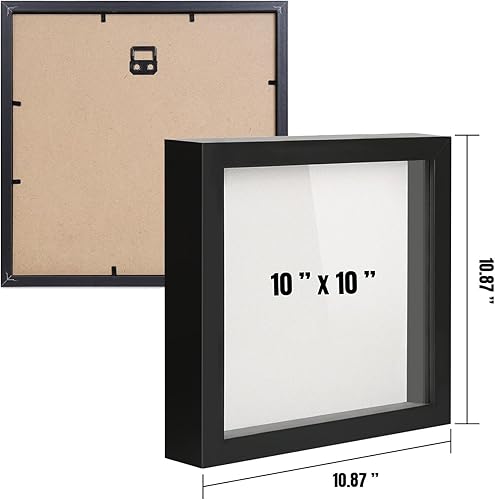 Miniatura 5 de QDSSDECO Marco de caja de sombra de 10 x 10 pulgadas con tablero de lino y vidrio real, vitrina de madera, escaparate profundo para colgar fotos
