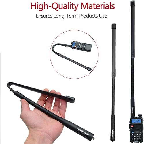 Miniatura 5 de ABBREE Antena táctica CS de cuello de cisne de 19.3 pulgadas VHF UHF de doble banda 144430 mhz SMA Antena de radio de jamón hembra para Baofeng