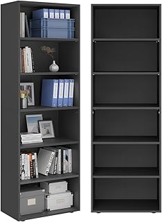 Bellamio Apol Bücherregal mit 6 Fächern - Standregal schwarz - offenes Holzregal - stabiles Regal für Wohnzimmer, Büro & Arbeitszimmer - höhenverstellbares Aktenregal 176x60x33cm
