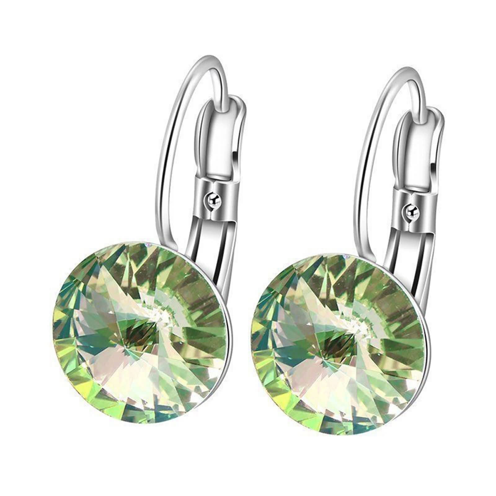 Pendientes de aro de oro blanco, aretes de aro para mujer con granate de forma redonda