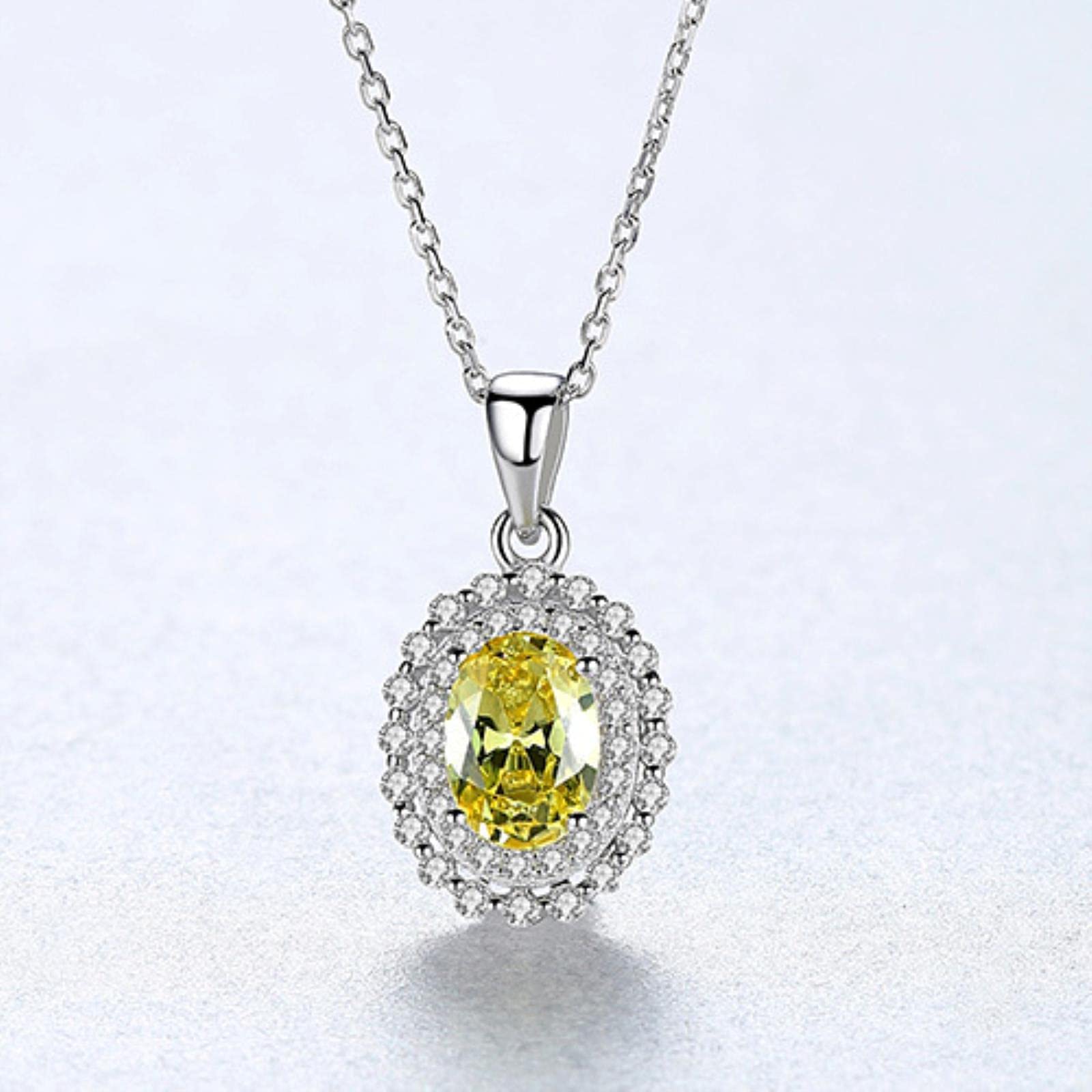 Pierre de naissance ovale jaune sur collier fleur de soleil 925 - 6