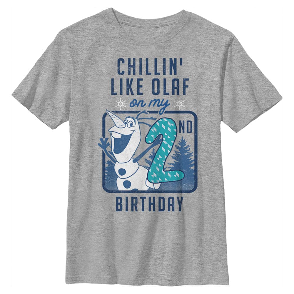Disney Frozen Olaf Birthday 2 Boy's Crew Tee, Athletic Heather, Large